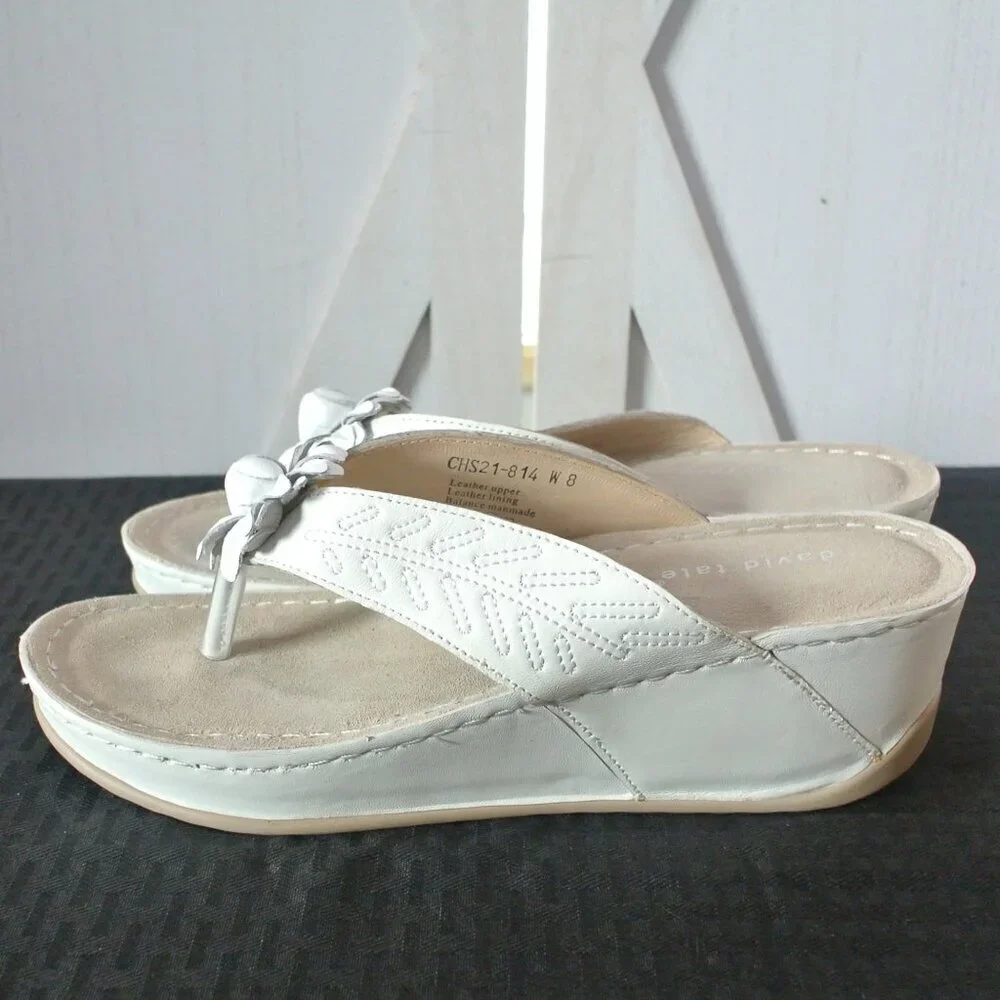 David Tate Leather Goldie Wedge Thong Sandals